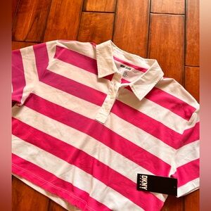 DKNY Pink Striped Cropped Rugby Polo